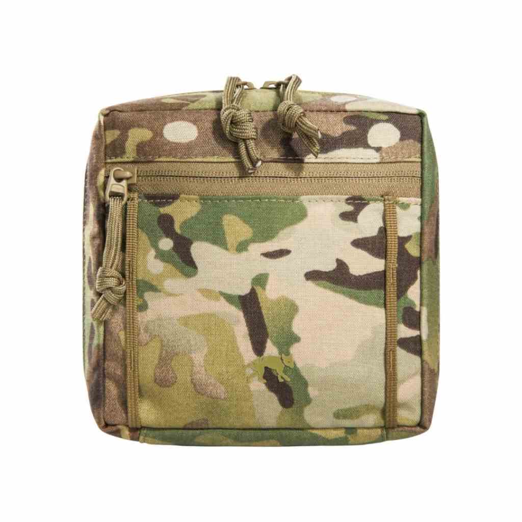 Front view of Tasmanian Tiger tac pouch with extra wide zipper and front compartment with zipper – Multicam
