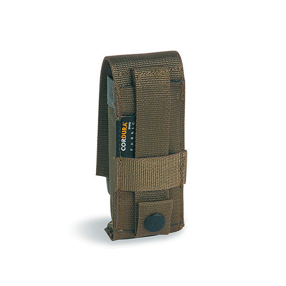 Three quarter back view of large Tasmanian Tiger tool pouch with MOLLE button system - Khaki